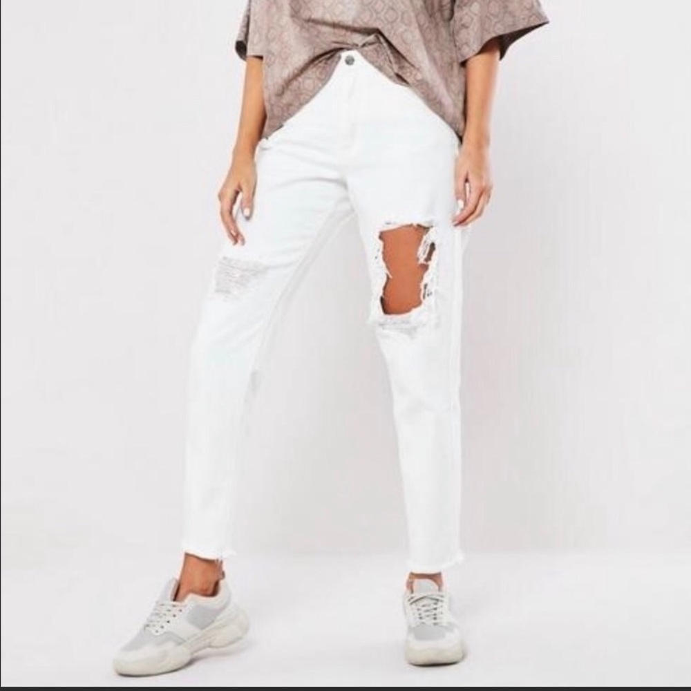 Tall white distressed boyfriend jeans